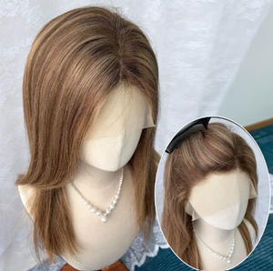 Extensiones de Cabello Liso con Reflejos Marrón Claro, Base de Seda, Cabello Humano Natural, Color Marrón Ceniza Claro - Product Image 1