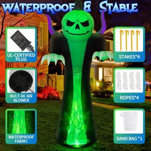 ของตกแต่งฮาโลวีนกลางแจ้งแบบเป่าลมขนาด 12 ฟุต ฟักทองยักษ์พร้อมผีรีปเปอร์ ไฟ LED หมุนได้ 3 สี ของตกแต่งสวนสำหรับเทศกาลวันหยุด - Product Image 5