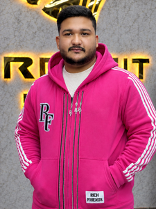 Men's <b>Pink</b> Hooded Zip-Up <b>Sweatshirt</b> Custom Logo Embroidery Patch Zip up Hoodie Sweatpants Stripe OEM Cotton Zipper Hoodie - Product Image 6