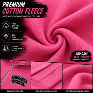 เสื้อฮู้ดซิปผู้หญิงแบบสั่งทำ OEM ผ้าฝ้ายฟลีซ 100% 450GSM ป้องกันขนร่วง พิมพ์โลโก้ที่แขนด้านหน้า เหมาะสำหรับใส่ในฤดูใบไม้ร่วงและฤดูหนาว - Product Image 5