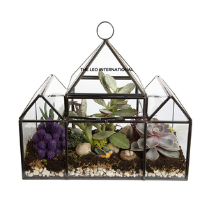 Fleurs artificielles de design varié, terrarium en verre et métal noir pour mariage, forme géométrique, paires de 3 - Product Image 6
