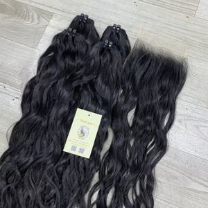 Extensions de cheveux humains vietnamiens noirs, ondulés, à petits nœuds, trame papillon, super double drawn, Genius Weft, en gros - Product Image 2