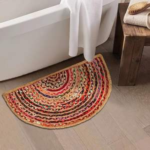 Tapis en jute en forme d'arc-en-ciel, semi-circulaire, en fibres naturelles, avec tresses multicolores audacieuses brodées, idéal pour les entrées, les chambres d'enfants et les mariages - Product Image 6
