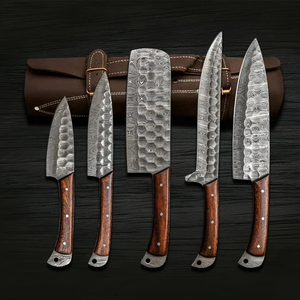Damascus Steel <b>Knife</b> <b>Set</b> 5-Piece Handmade Wooden Handle <b>Sharp</b> Chef <b>Knives</b> Ambidextrous 67 Layers Damascus Steel Blade - Product Image 2