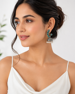 Aqua Green Jade <b>Silver</b> Plated Brass Vintage Bollywood <b>Dangle</b> Jhumka <b>Earrings</b> for Women Direct Factory Price - Product Image 2
