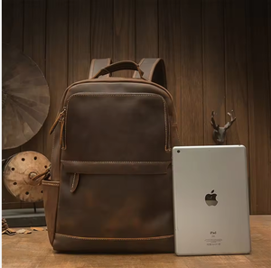 genuine leather laptop <b>backpack</b> handmade durable vintage stylish secure padded compartment spacious unisex travel college - Product Image 2