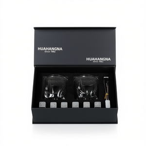 Vietnam Manufacturer Custom Rigid Charcoal Foam Insert Gift <b>Box</b> Set <b>for</b> 2 Whiskey Glasses & Stones - Product Image 1