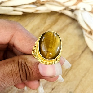New Arrival Boho Gemstone <b>Ring</b> Vintage Brass <b>Rings</b> Women 18k Gold Plated Ethnic Oval Beaded Tribal <b>Statement</b> Wholesale/OEM/ODM - Product Image 3
