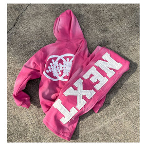 Conjunto de Sudadera con Capucha y Pantalones de Chándal con Cremallera, Estilo Desgastado, Parches y Lavado Ácido, de Moda, Casual, Estilo Urbano - Product Image 2