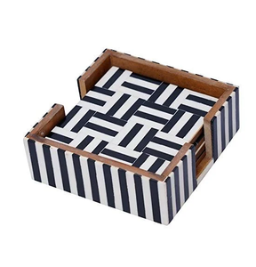 Sous-verre en os incrusté de 6 mm d'épaisseur avec support, motif floral noir et blanc, forme rectangulaire, décoration de table - Product Image 3
