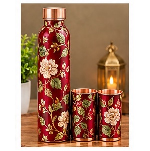 Juego de Botellas de Agua de Cobre con Motivo de Mandala Dorado de la Marina Real, Hechas a Mano, con Tazas a Juego, Vajilla Portátil para Viajes - Product Image 4
