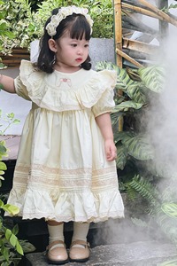 2025 mùa hè ánh sáng màu vàng O-cổ billowy bông hoa ăn mặc kỳ nghỉ nóng từ Việt Nam nhà sản xuất Haru cho bé - Product Image 4