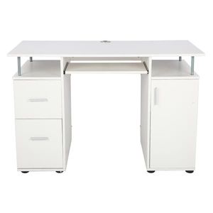 Modern White One-Door Two-<b>Drawer</b> Computer <b>Desk</b> with Bookshelf MDF Wood Office <b>Desk</b> with Storage Features - Product Image 4