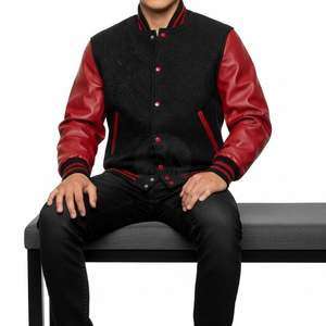 Blouson universitaire personnalisable avec manches contrastantes en cuir, mélange de laine, style bomber, pour fabricant OEM, respirant - Product Image 4