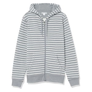Sweat-shirt à capuche zippé gris rayé pour homme, coupe classique, décontracté, en coton tricoté, pour le printemps - Product Image 3