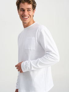 Men <b>Long</b> <b>Sleeve</b> Cotton T-Shirt O-Neck Regular Fit Solid White Casual Knitted <b>Top</b> - Product Image 3