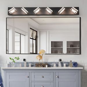 Modern 6 <b>Light</b> LED <b>Vanity</b> <b>Light</b> 40\" Sleek Iron and Acrylic Bathroom Wall Fixture Dimmable Energy Efficient for <b>Mirror</b> Use - Product Image 2