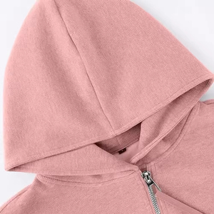 Sudadera con capucha de alta calidad para mujer, personalizada, con cremallera, de algodón y forro polar, lisa, con hombros caídos, estilo crop top. - Product Image 2