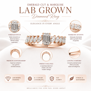 Emerald Cut & Marquise Lab Grown <b>Diamond</b> <b>Ring</b> | 10K Rose Gold Wedding <b>Ring</b> | Luxury Stackable Anniversary Band Fine Jewelry Gift - Product Image 5