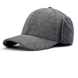 Wool Baseball Cap with Ear Flaps 6 Panel Winter Fleece Hat Unisex Outdoor Casual - Product Image 6