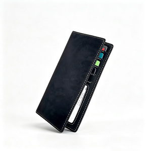 [En Stock][Precio de Venta al Público] Cartera Larga Delgada de Cuero Nubuck Genuino Castello, Unisex, Cierre Abierto, Negro Marrón, RFID - Product Image 1