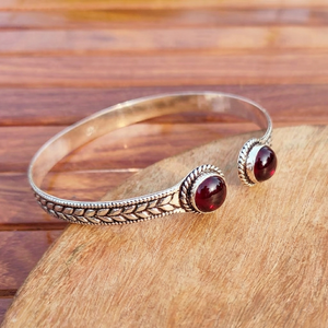 Handcrafted Dual Garnet Gemstone Ethnic Bangle Vintage Oxidized Silver <b>Adjustable</b> Open Cuff <b>Bracelet</b> for Women - Product Image 5