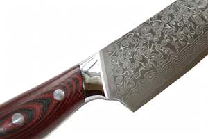 Couteau de chef en acier Damas avec manche en bois Pakka rouge et talon en acier inoxydable – Outil de cuisine - Product Image 2