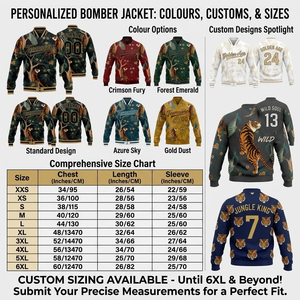 Chaqueta Varsity Personalizada para Hombre/Mujer, Estampado Completo, Estilo Urbano, Patrón de Tigre y Pavo Real, Chaqueta Bomber con Nombre y Número de Equipo Personalizados - Product Image 6