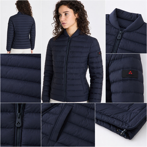 Veste matelassée en polyester bleu marine unie pour femme, col montant, manches longues, fermeture éclair, vente en gros, lot en stock - Product Image 1