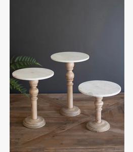 Round Wooden Cake Stand Set of 3 Handmade <b>Marble</b> <b>Top</b> Display Holder for Dessert <b>Table</b> Decor At Best Price - Product Image 4