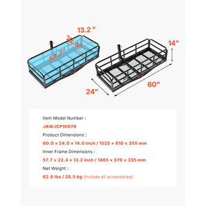 Portapacchi Pieghevole per Gancio Traino Rinforzato 152x61x35 cm, Capacità 227 kg, Stabilizzatore Antirumore per Gancio Traino per Pickup - Product Image 6
