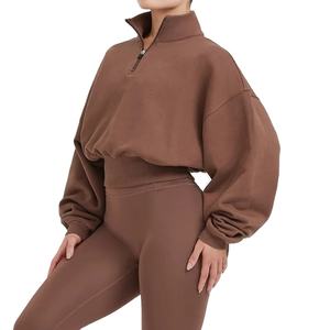 Women's Fashionable <b>Zip</b> Neck <b>Sweatshirt</b> 2 piece set Loose Hoodies with Long Sleeves for Winter Training Short Tops Length 2026 - Product Image 1