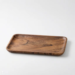 Plateau de service rectangulaire en bois de noyer massif, design moderne Rehman Craft, coins arrondis, plat peu profond, grain naturel, fait main - Product Image 1