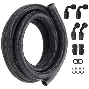Kit de conduite de carburant 10AN, tuyau de carburant de 10 pieds, tuyau tressé en nylon et acier inoxydable de 0,55 pouce pour huile/gaz/diesel, raccord d'extrémité pour pompes à carburant - Product Image 1