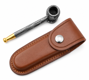 Jexmoo Pipa de Fumar de Acero de Damasco de Lujo Hecha a Mano, Reutilizable, con Funda de Cuero, Regalo para Papá, Esposo, Novio - Product Image 1