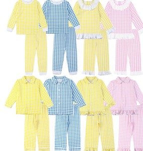ชุดนอนเด็กผู้หญิงลายตารางสีเหลือง ฟ้า ชมพู แขนยาว 2 ชิ้น พร้อมขอบระบาย - Product Image 5
