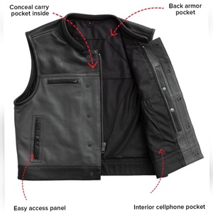 Gilet en cuir robuste pour homme, style club, gilet de motard avec poche dissimulée pour porte-armes, boutons-pression recouverts, vente en gros, commande en gros - Product Image 4