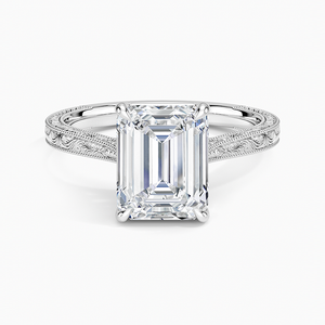 Bague de fiançailles en moissanite taille émeraude 2 carats, solitaire gravé vintage, bague de mariée - Product Image 3