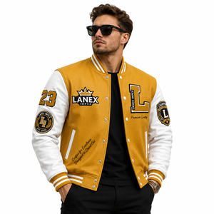 Custom Chenille Patches Winter Varsity <b>Jacket</b> <b>Men</b> Women PU Leather Sleeves Rib Knit Trim Zipper Closure Private Label Service - Product Image 1
