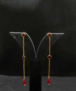 Sophisticated Gold Plated <b>Red</b> Stone Multi Drop <b>Earrings</b> Long Chain Teardrop Dangle Fashion Jewelry for Women Wholesale - Product Image 1