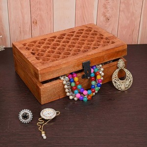 Mango Wood Honey Comb Decorative <b>Wooden</b> <b>Box</b> <b>with</b> <b>Lid</b> <b>Wooden</b> Net Carvings Storage <b>Box</b> for Christmas Valentine Gifts and Decor Use - Product Image 6