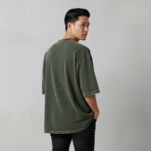 Heavyweight 100% Cotton 180GSM Eco-Friendly Quick Dry Acid <b>Wash</b> Custom Embroidered Logo O-Neck Loose Fit Hip Hop Man Tee - Product Image 2