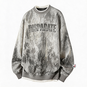 Sudadera de cuello redondo tie-dye de gran tamaño y calidad premium para mujer, 100% algodón, tejida, de manga larga, con estampado de letras gris para otoño. - Product Image 1