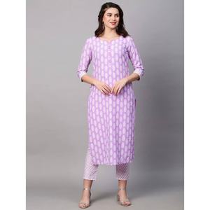 ATRACTIVO ALGODÓN SUAVE CON ESTAMPADO DIGITAL TRABAJO KURTI PANT SET LAVANDA - Product Image 1