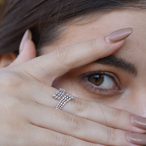 Anillo Ajustable Moderno con Diamantes en Oferta, Plata de Ley 925, Joyería para Mujer para Aniversario, Fiesta, Compromiso, Elegante - Product Image 5