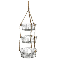 Panier à fleurs suspendu pliable en fil de fer avec corde, écologique