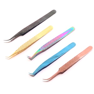 Pinces à cils professionnelles courbées pour extensions de cils, en acier inoxydable, durables, antistatiques, outils pour cils, vente en gros OEM - Product Image 1