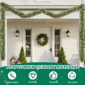 Confezione da 2 Ghirlande Natalizie Pre-Illuminata Effetto Neve 2,7m, 200 Luci Calde, 440 Punte, Rosse, Stile Moderno per Interni, Ghirlanda Artificiale - Product Image 5