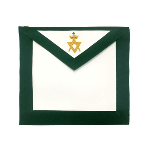 Delantal Masónico de Grados Masónicos Unidos, Bordado Blanco, Verde y Dorado, Regalia Ceremonial, Delantal Masónico con Borde Blanco y Verde - Product Image 1