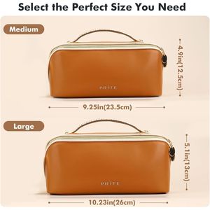 Women's Waterproof Vegan Leather Travel Makeup Bag Open Flat for Toiletry Organizer with Clear Divider and Handle - Product Image 2